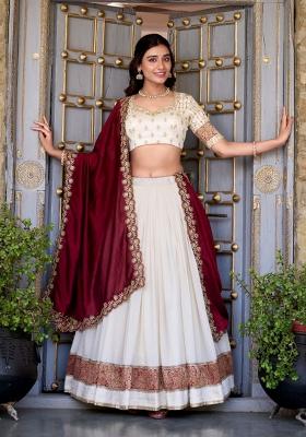 White Zari Work Silk Lehenga Set