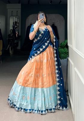 Orange Embroidered Lehenga Set