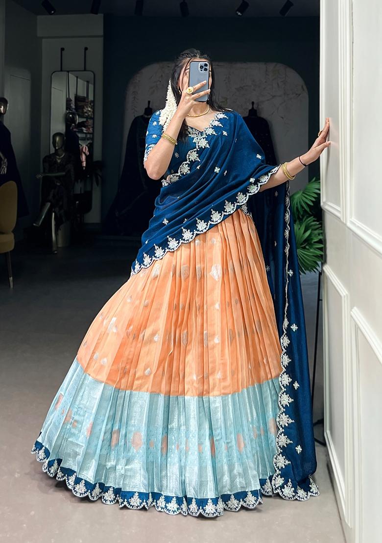 Orange Embroidered Lehenga Set - Indya
