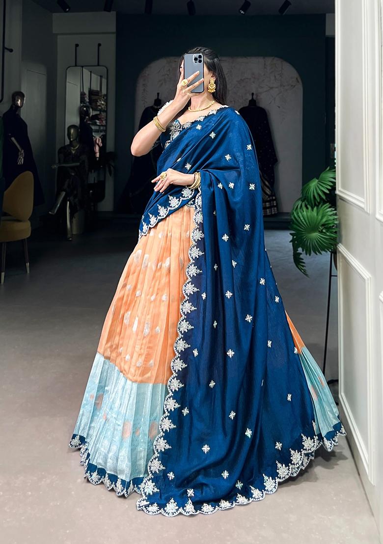 Orange Embroidered Lehenga Set - Indya
