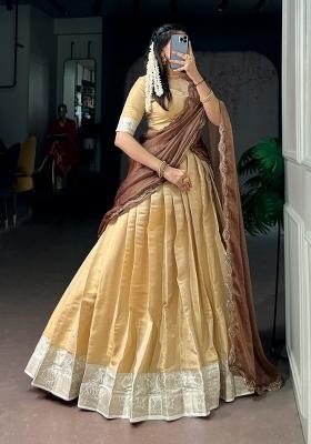 Cream Kanchipuram Lehenga Set