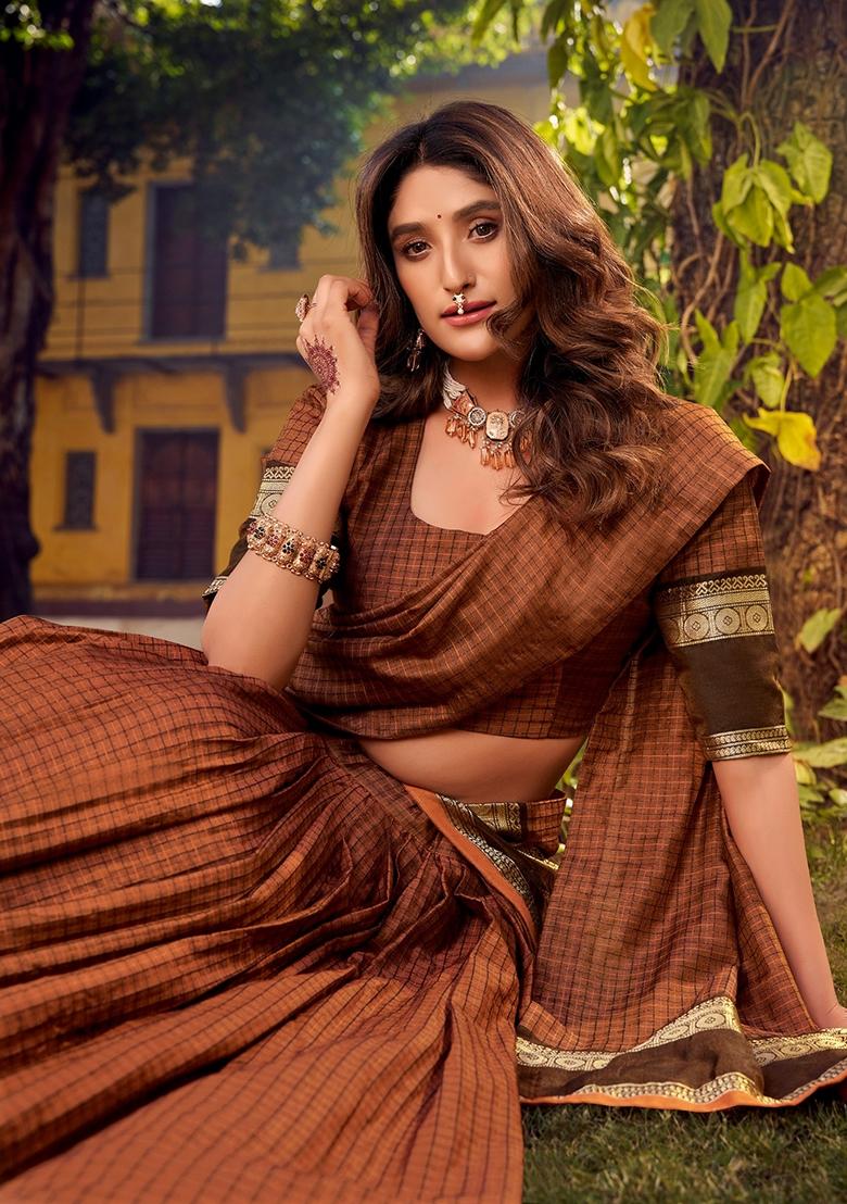 Orange Zari Work Cotton Lehenga Set - Indya