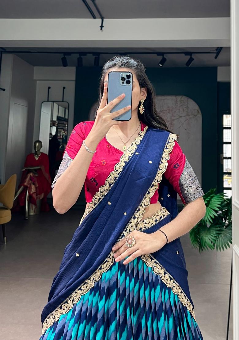 Blue Zari Work Silk Lehenga Set - Indya