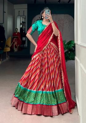 Red Zari Work Silk Lehenga Set