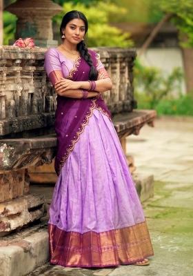 Lavender Zari Work Silk Lehenga Set