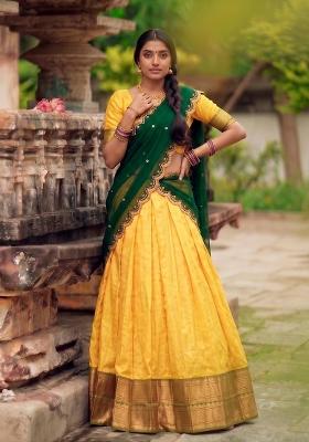 Yellow Zari Work Silk Lehenga Set