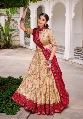Yellow Bandhej Silk Lehenga Set