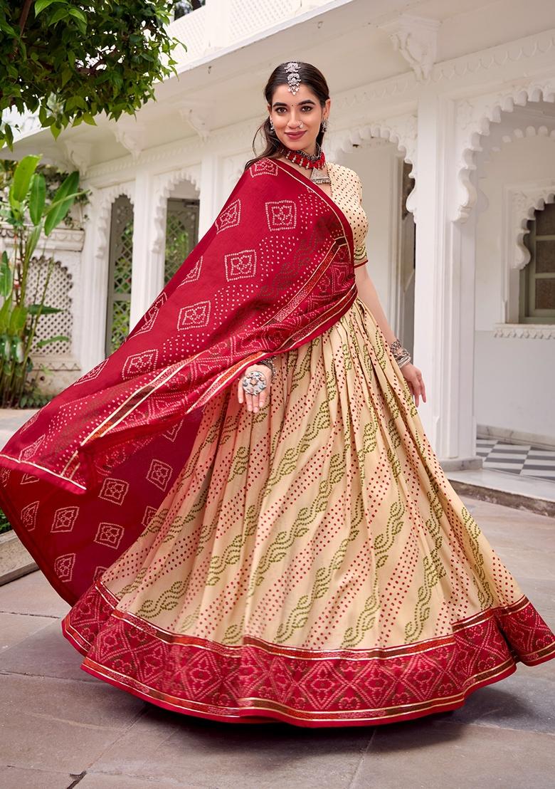 Yellow Bandhej Silk Lehenga Set - Indya
