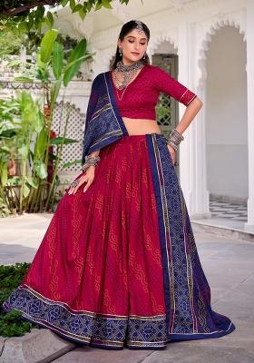 Pink Bandhej Silk Lehenga Set