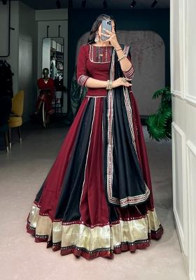Maroon Lace Work Chinon Lehenga Set