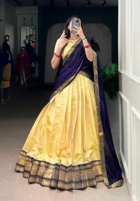 Yellow Zari Work Kanchipuram Lehenga Set