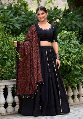 Black Gota Patti Cotton Lehenga Set