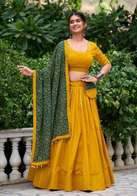 Mustard Gota Patti Cotton Lehenga Set