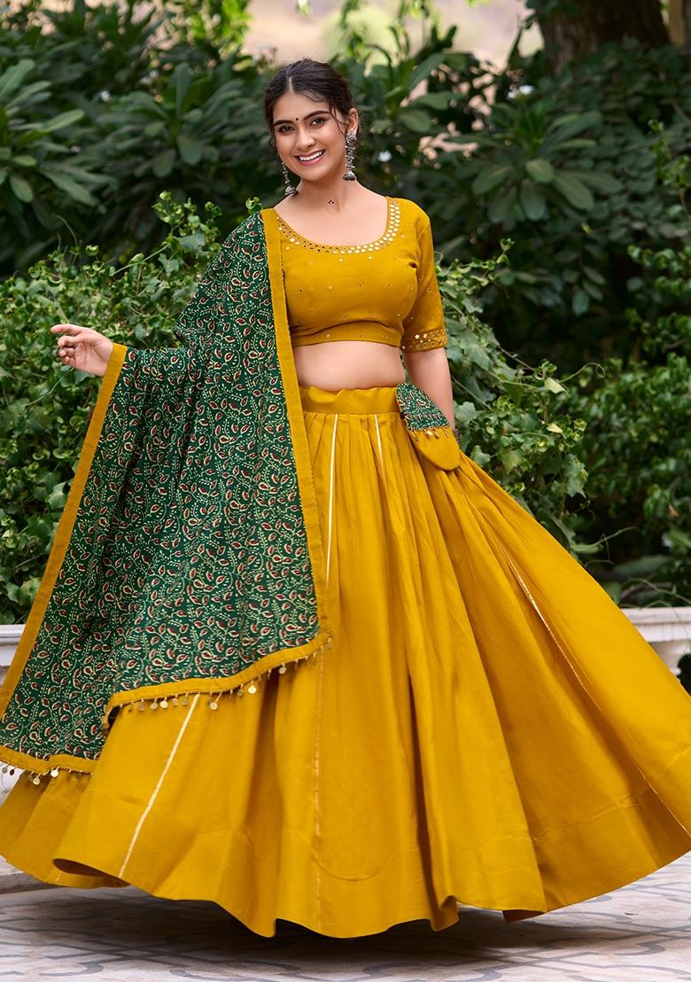 Mustard Gota Patti Cotton Lehenga Set - Indya