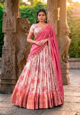 Red Zari Work Dola Chex Lehenga Set