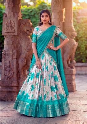 Teal Zari Work Dola Chex Lehenga Set
