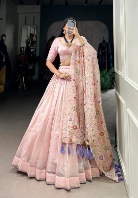 Pink Embroidered Gold Crush Lehenga Set
