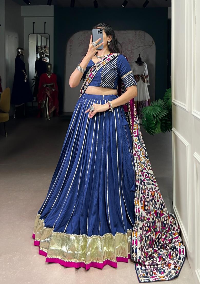 Firozi Zari Work Chanderi Lehenga Set - Indya