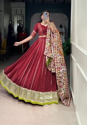 Maroon Zari Work Chanderi Lehenga Set
