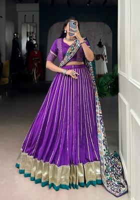 Purple Zari Work Chanderi Lehenga Set