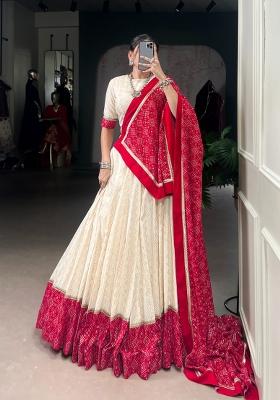 White Bandhej Cotton Lehenga Set