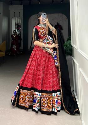 Red Printed Cotton Lehenga Set