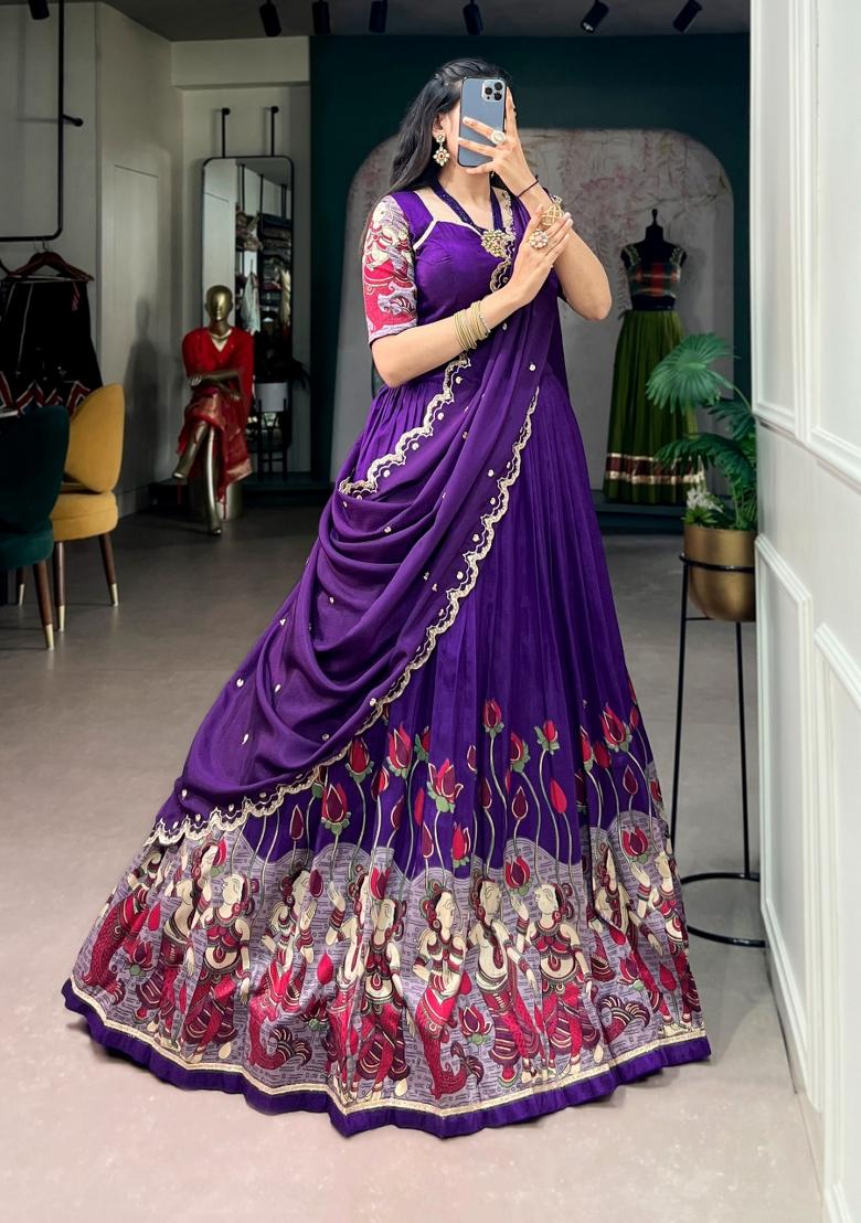 Purple Zari Work Silk Lehenga Set - Indya