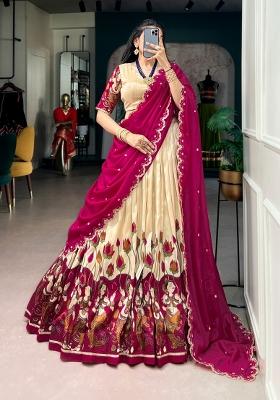 White Zari Work Silk Lehenga Set