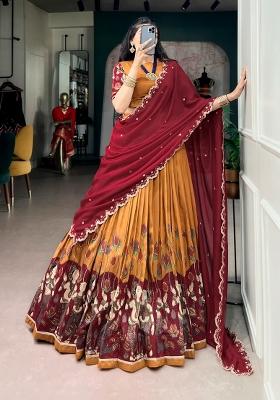 Mustard Zari Work Silk Lehenga Set