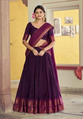 Purple Zari Work Cotton Lehenga Set