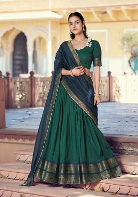 Green Zari Work Cotton Lehenga Set