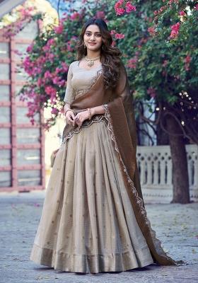 Cream Zari Work Chinon Lehenga Set