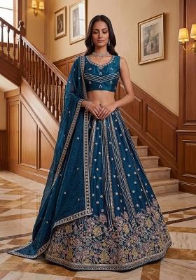 Blue Zari Work Silk Lehenga Set