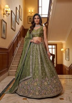 Green Zari Work Silk Lehenga Set