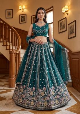 Morpeach Zari Work Silk Lehenga Set