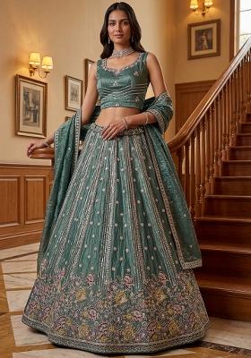 Pista Zari Work Silk Lehenga Set