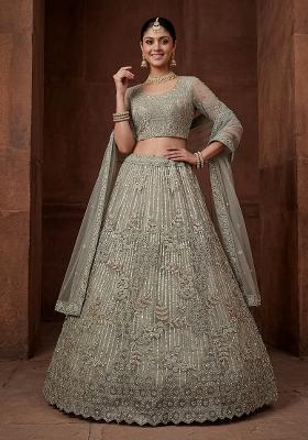 Pista Embroidered Net Lehenga Set