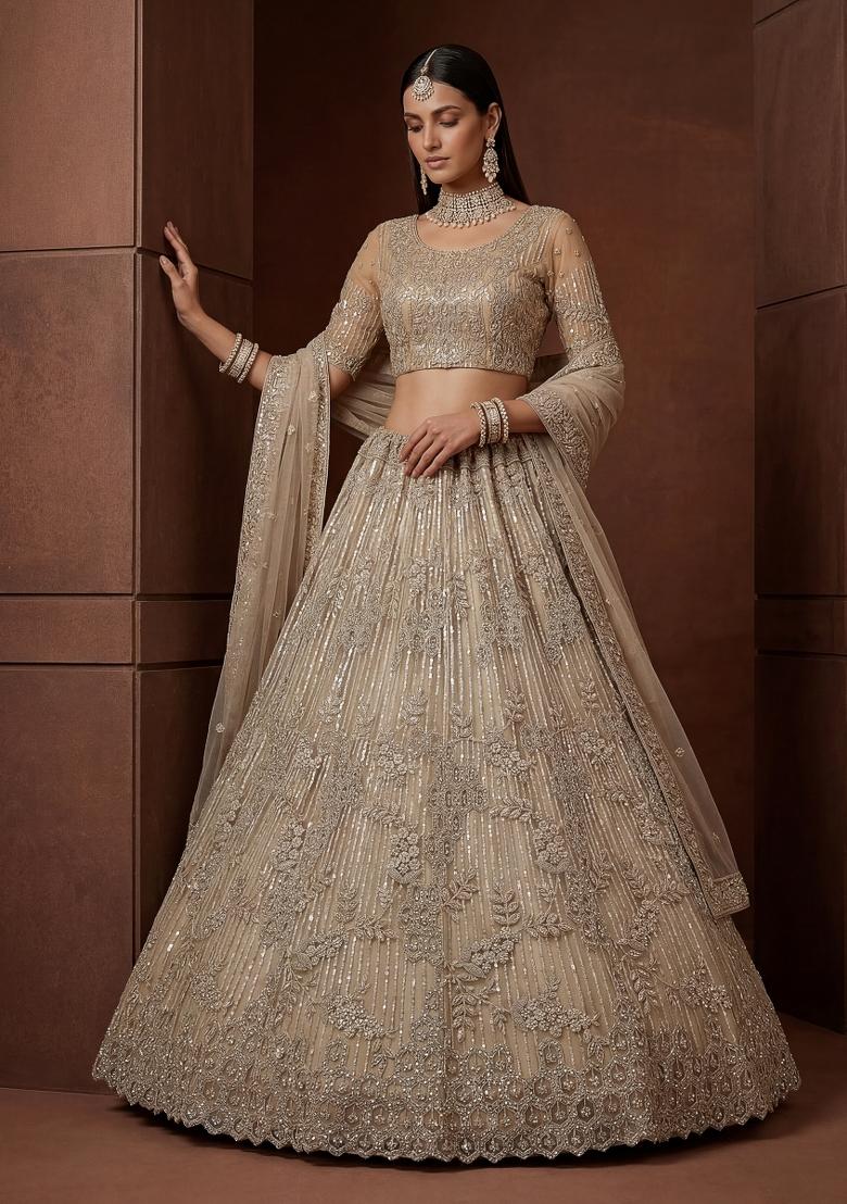 Chiku Embroidered Net Lehenga Set - Indya