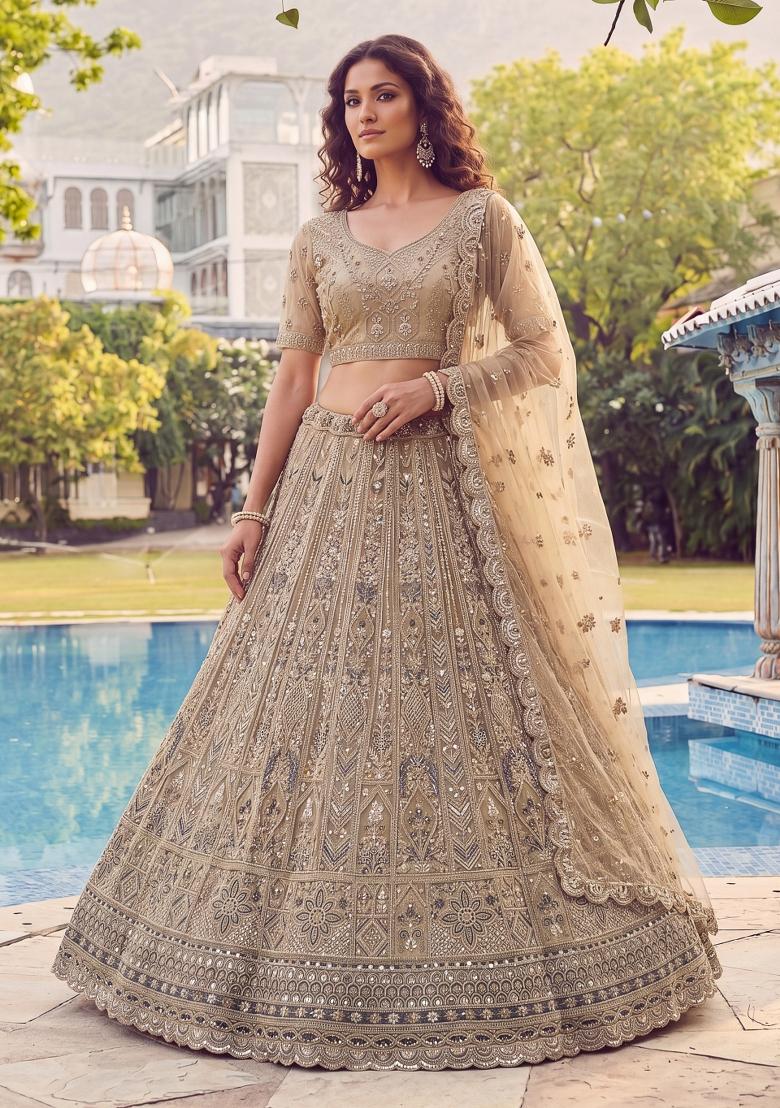 Chiku Embroidered Net Lehenga Set - Indya