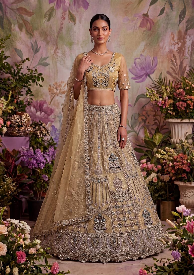 Chiku Zari Work Net Lehenga Set - Indya
