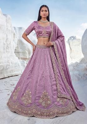 Lavender Sequin Work Silk Lehenga Set