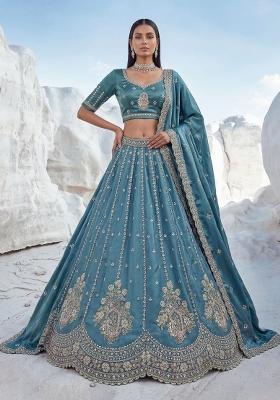 Sky Blue Sequin Work Silk Lehenga Set