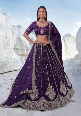 Violet Sequin Work Silk Lehenga Set