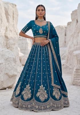 Morpeach Sequin Work Silk Lehenga Set