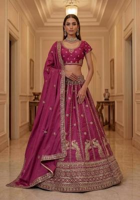 Pink Embroidered Silk Lehenga Set