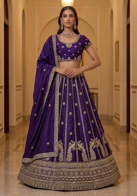 Violet Embroidered Silk Lehenga Set