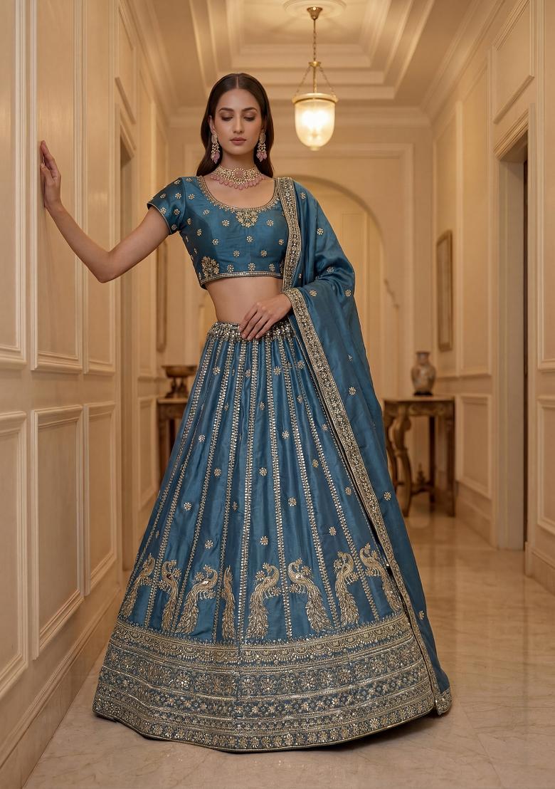 Rama Embroidered Silk Lehenga Set - Indya
