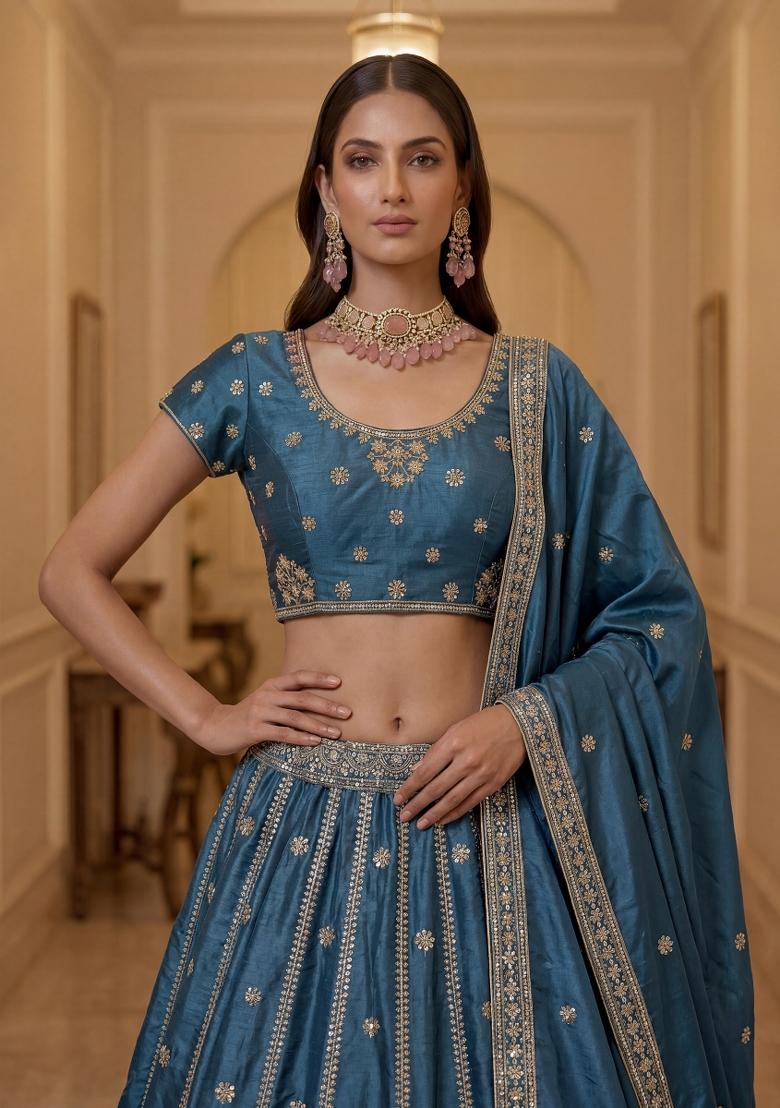 Rama Embroidered Silk Lehenga Set - Indya