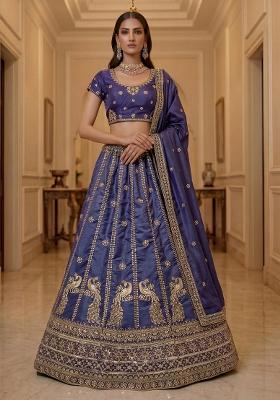 Purple Embroidered Silk Lehenga Set