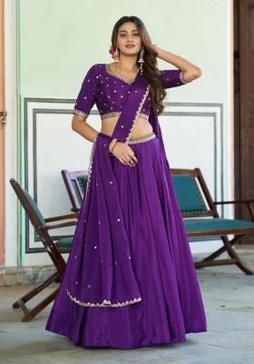 Purple embroidered Silk Lehenga Set